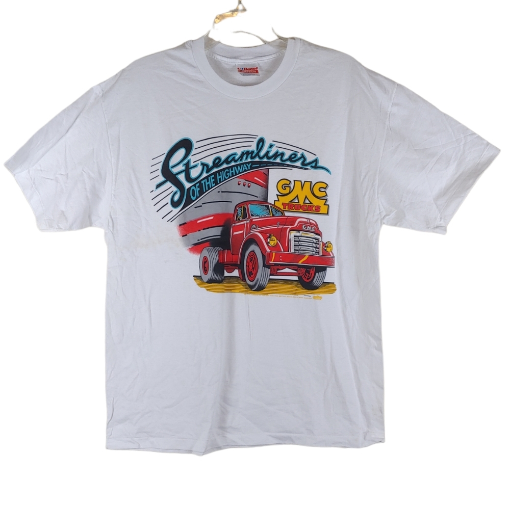 Vintage 90s GMC Streamliners of the Highway graphic t-shirt white Single Stitch